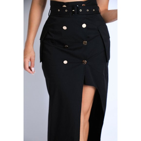 Women Asymmetric Self Belted Pockets Detailed Maxi Skirt Formal Casual - Picture 4 of 10
